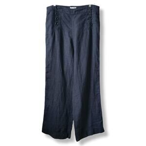 Women Sophie Max Gray Linen Sailor Pant Trouser 8 Career Nautical Summer Neutral